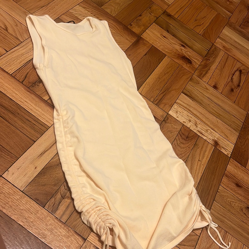 Gab & Kate yellow side rouched mini dress